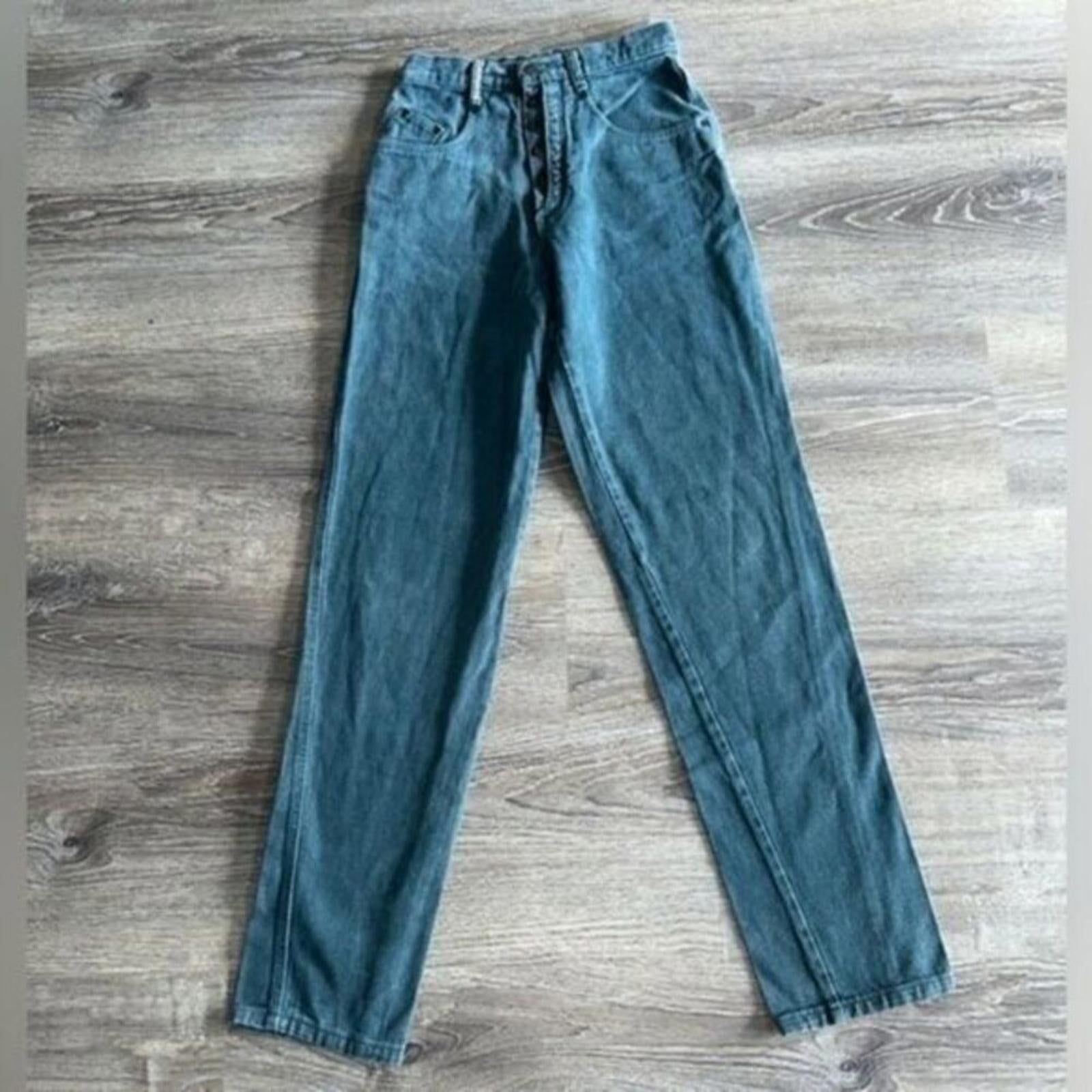 Vintage ‘Denum Jeans by Panhandle Slim Green HighWaist button fly 90’s Sz 7 RARE
