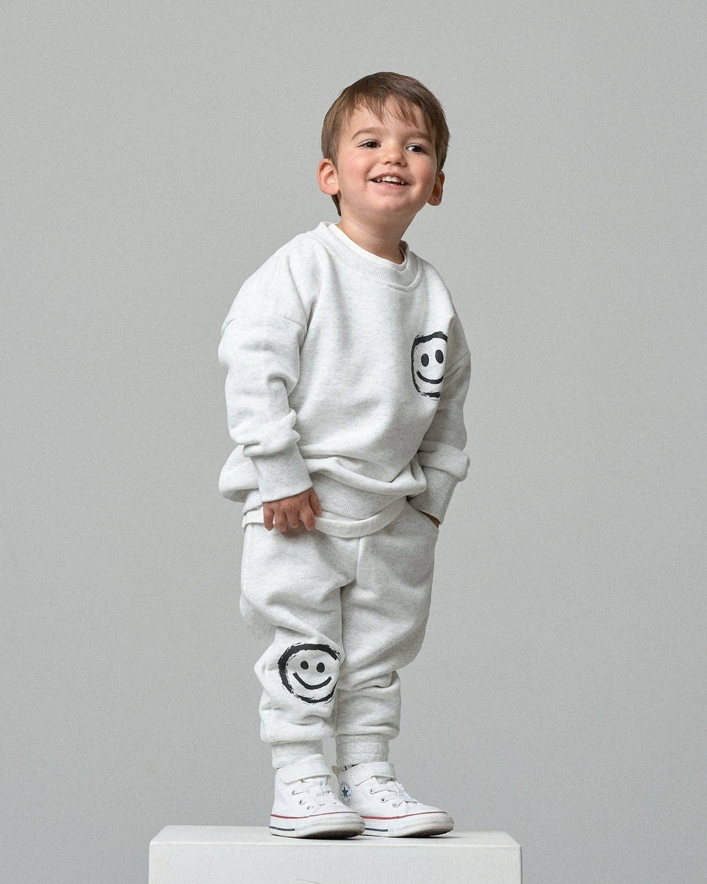 Happy Day Elevated Crewneck - Light Heather Grey: 6-12M
