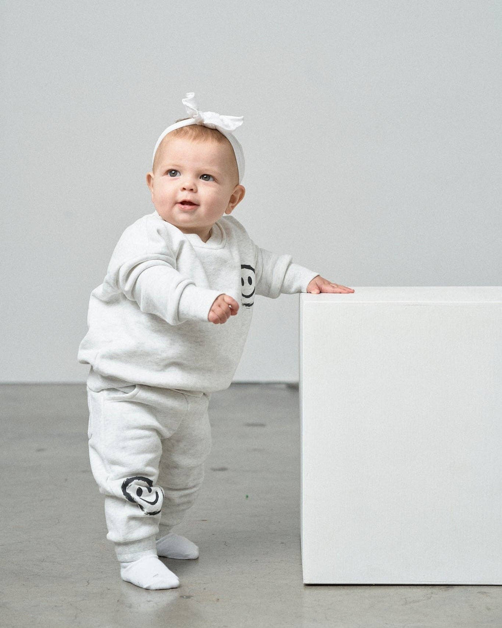 Happy Day Elevated Crewneck - Light Heather Grey: 6-12M