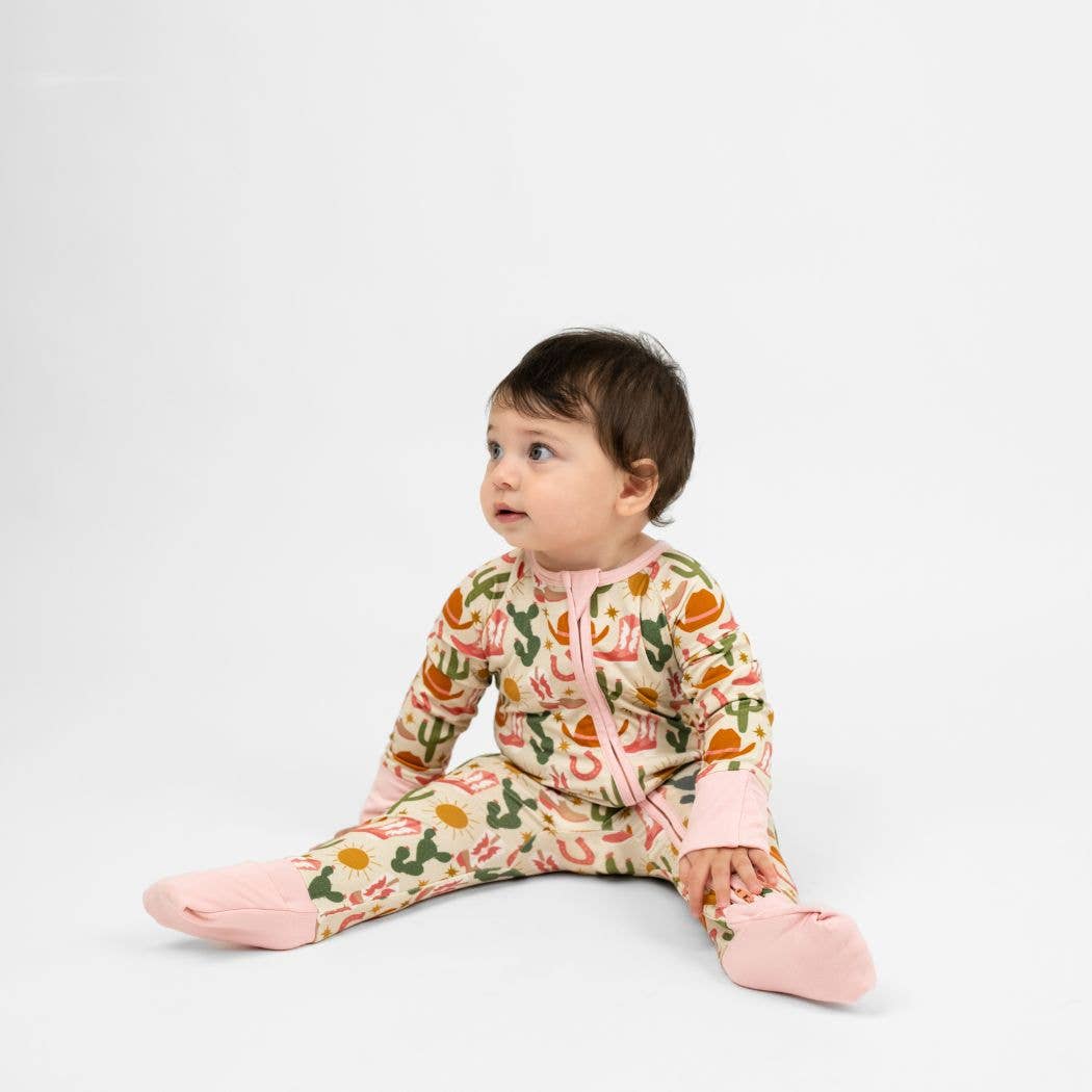 Hey Y'all Western Bamboo Convertible Baby Pajamas: Pink/Multi / 6-12M