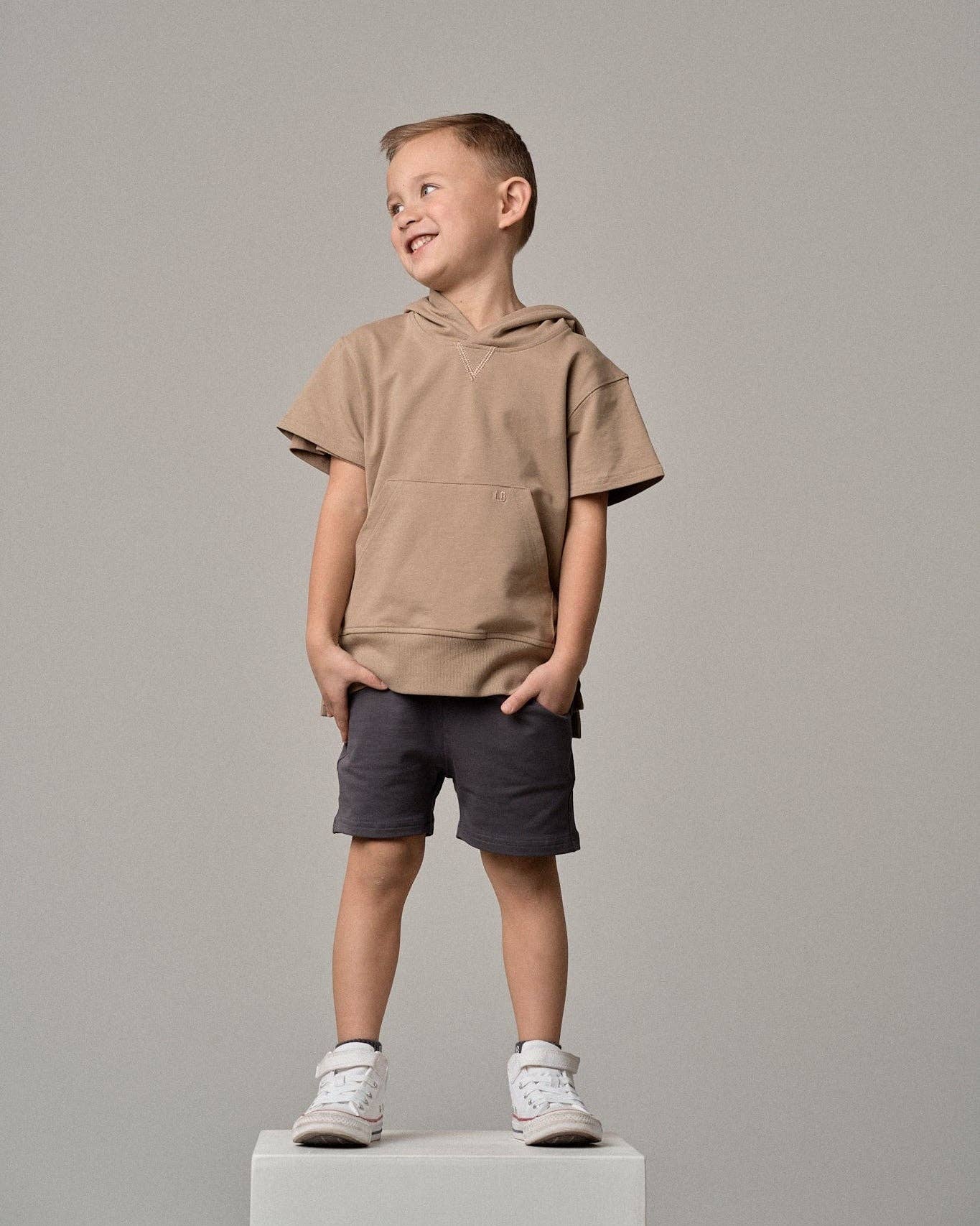 Short Sleeve Hoodie - Driftwood: 12-18M