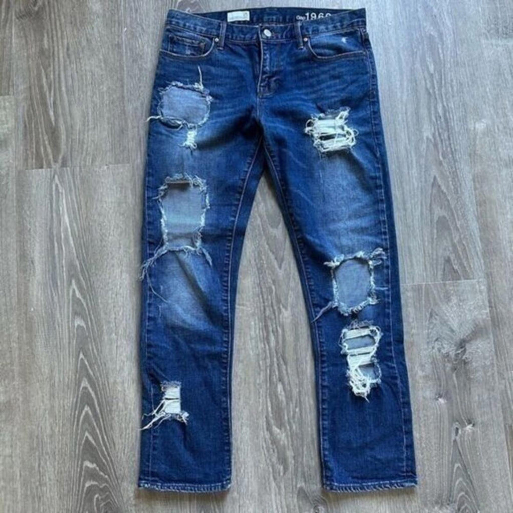 GAP 1969 Sexy Boyfriend Roll Up Destroyed Denim Jeans 
Size 25