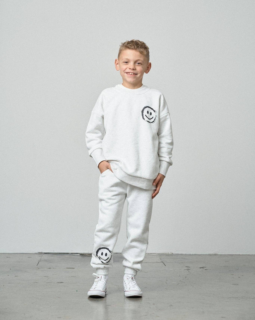 Happy Day Elevated Crewneck - Light Heather Grey: 12-18M