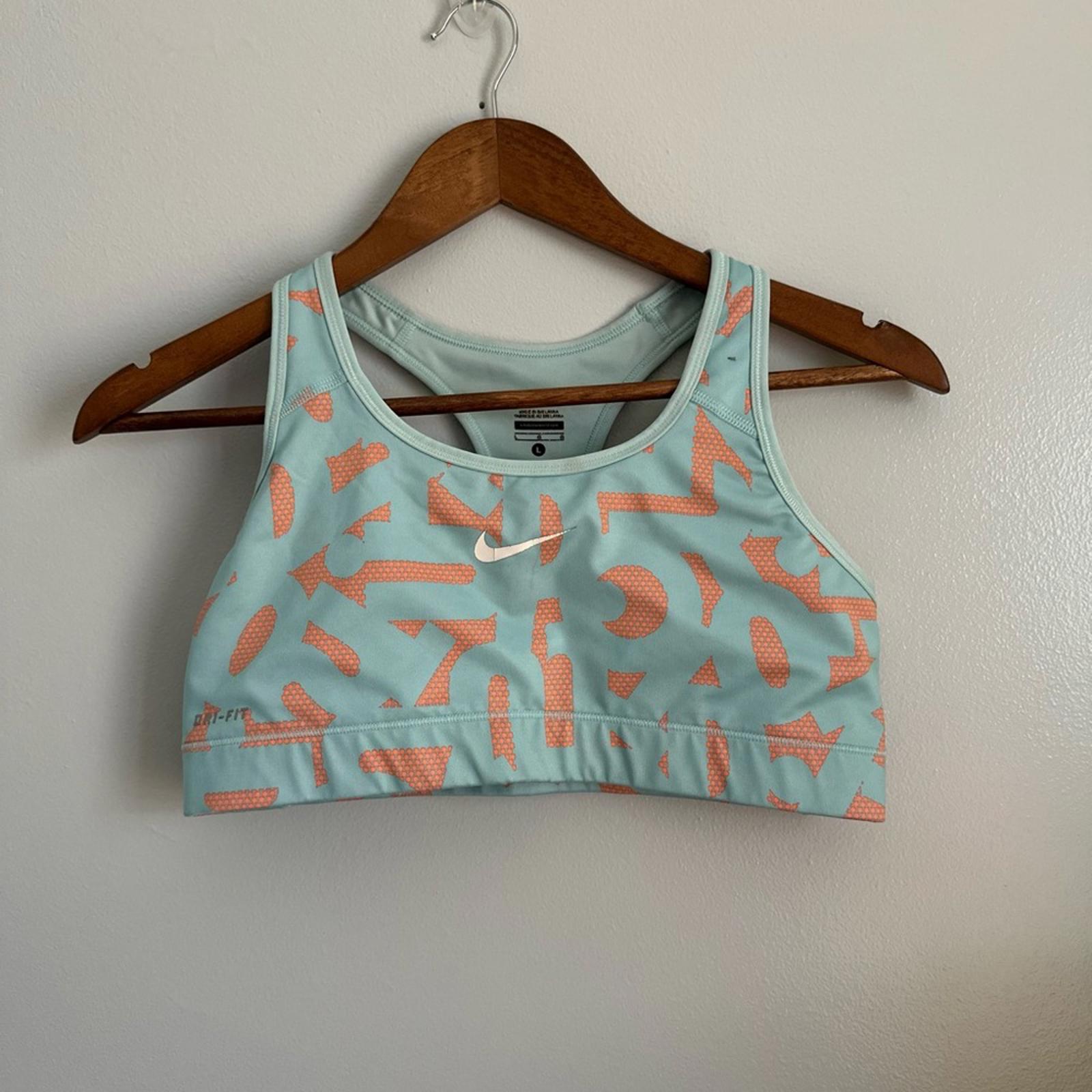 Nike Aqua Sports Bra with Coral Accents Large