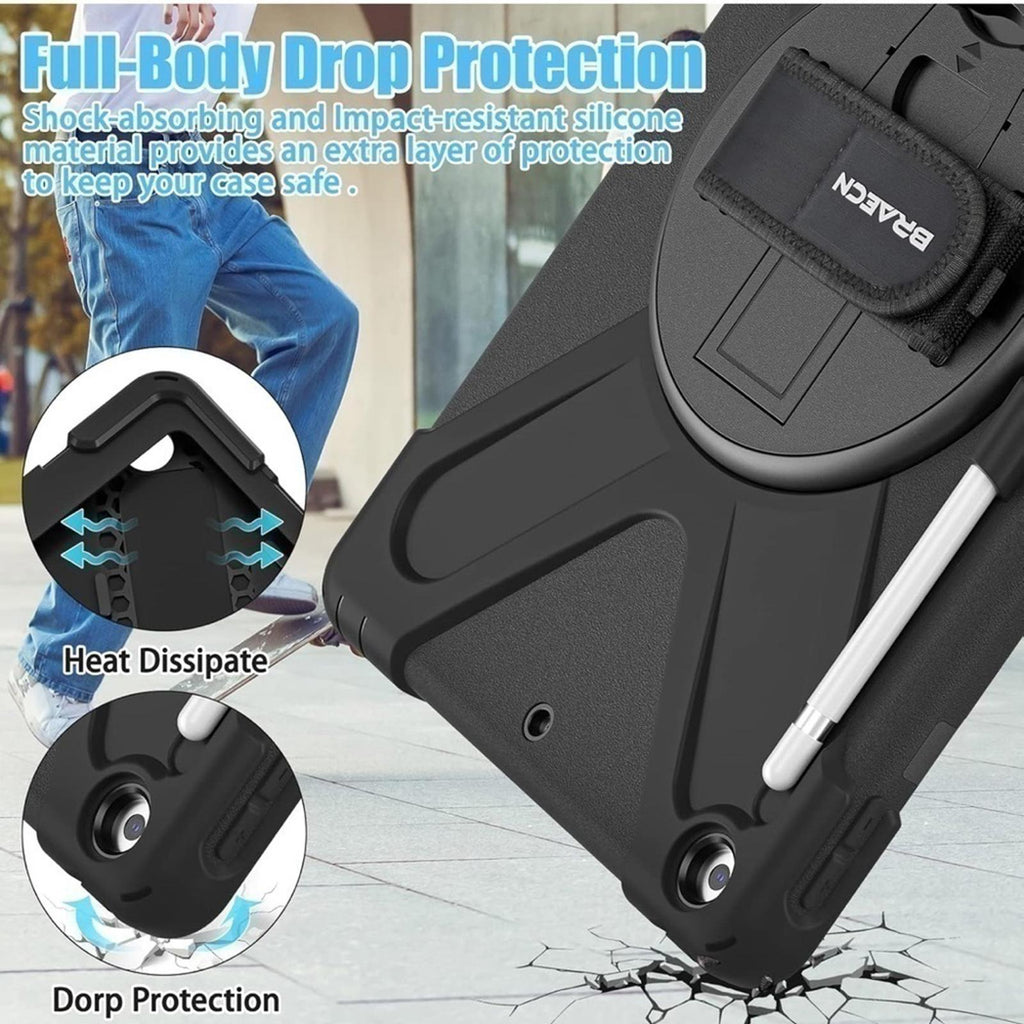 Drop & Shock Proof Black Case For Apple Tablet With Strap NEW